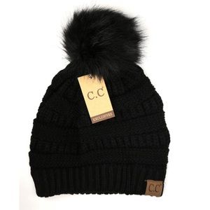CC Boutique Accessories - Black cc classic beanie with matching pom CC Boutique Accessories - Black cc classic beanie with matching pom